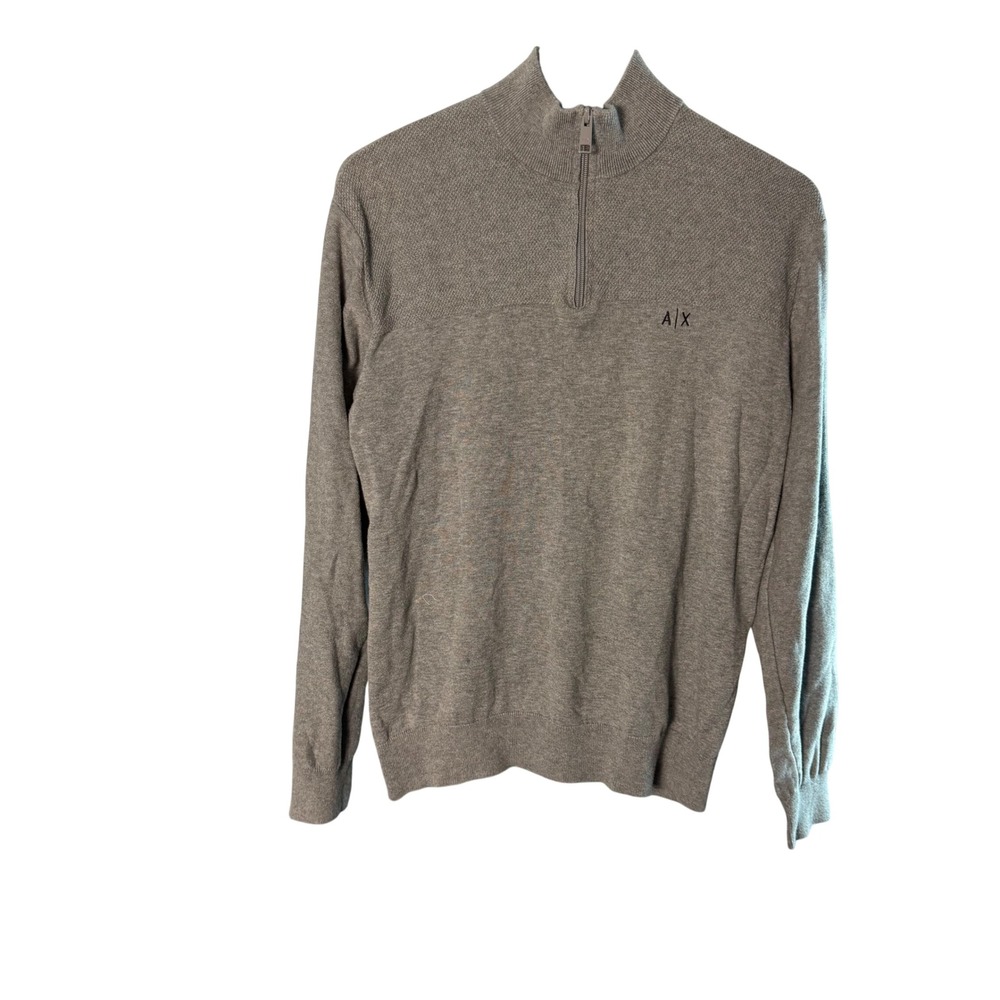 Armani Exchange Mens Gray Quarter Zip Textured Knit Sweater AX‎ Logo Large